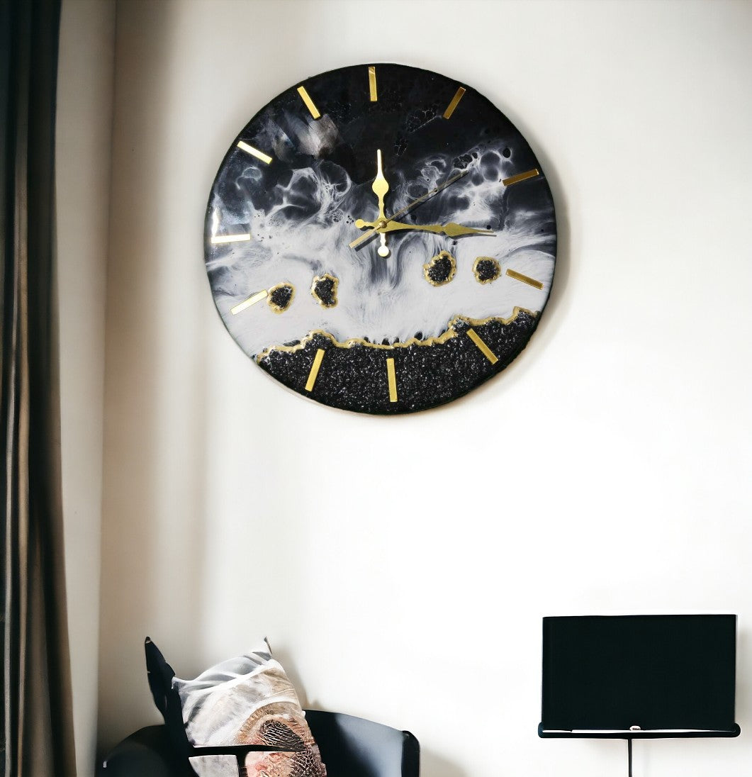 Handmade Black Ocean Resin Wall Clock