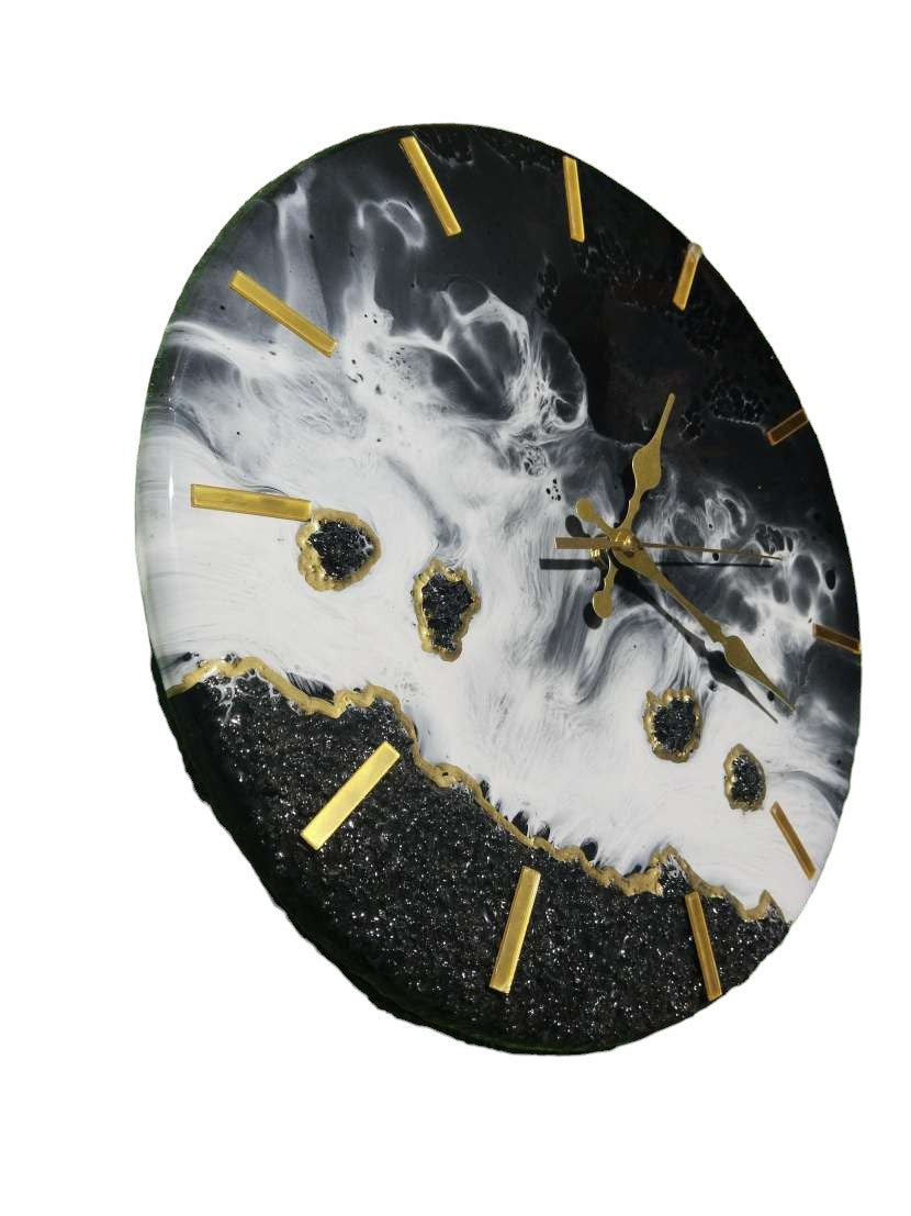 Handmade Black Ocean Resin Wall Clock