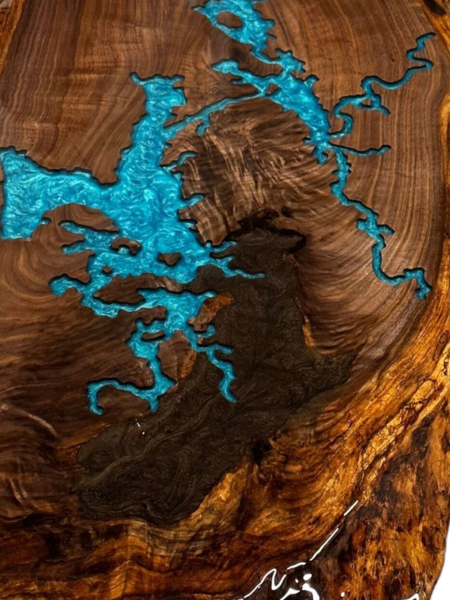 Epoxy And laser burnt Wood Lake Table Top