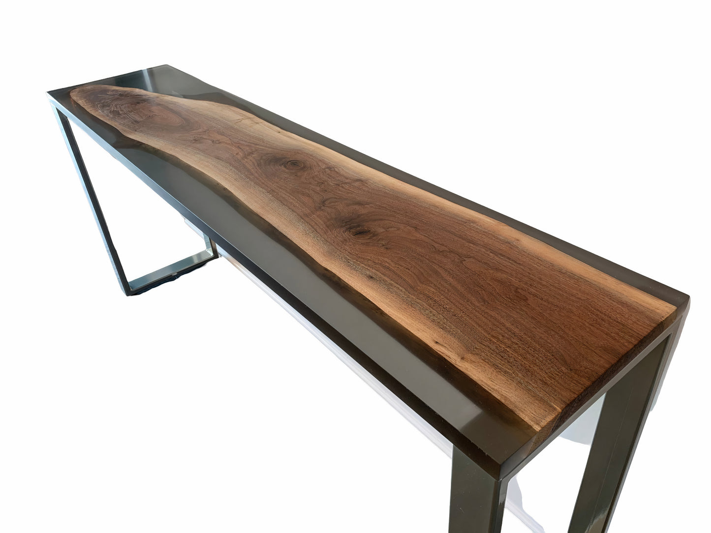 Black Epoxy Resin and Wood Console Table