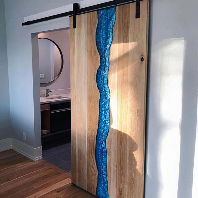 Custom Epoxy And Wood River Barn Door