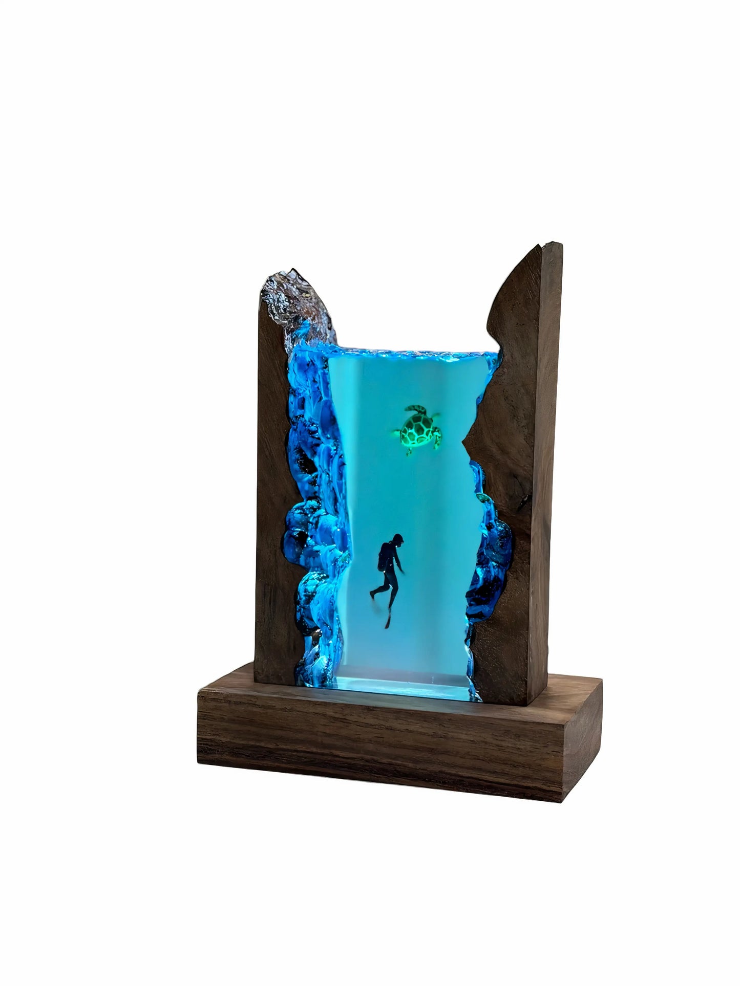Resin Scuba Diver and Turtle Lamp
