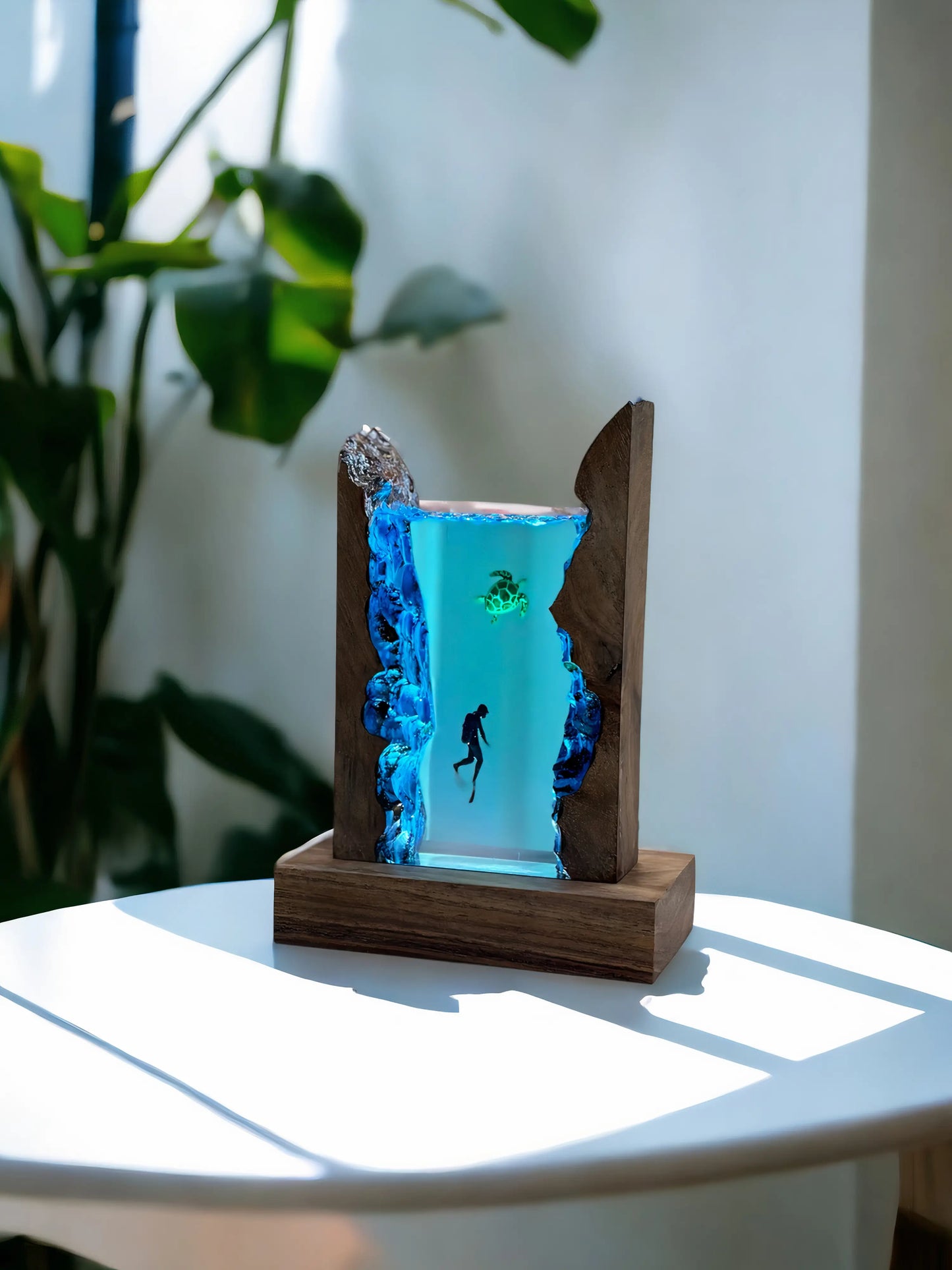 Resin Scuba Diver and Turtle Lamp