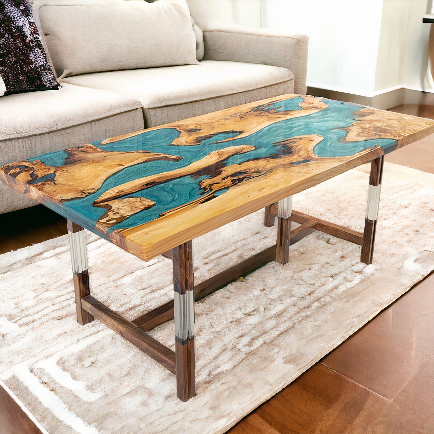 Handcrafted Epoxy Live Edge River Dining Table