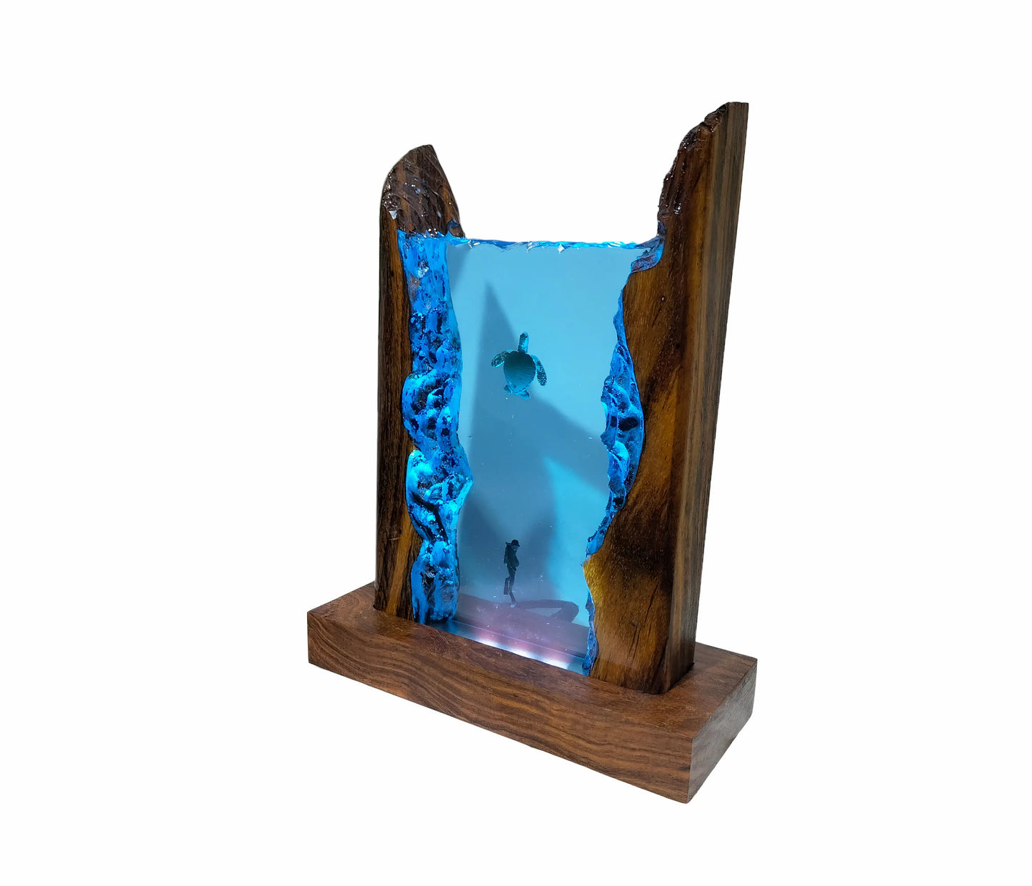 Resin Scuba Diver and Turtle Lamp