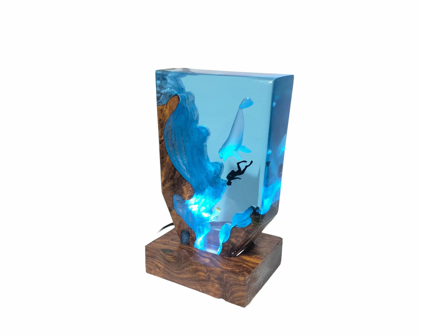 Resin and Epoxy Beluga Whale and Diver Lamp