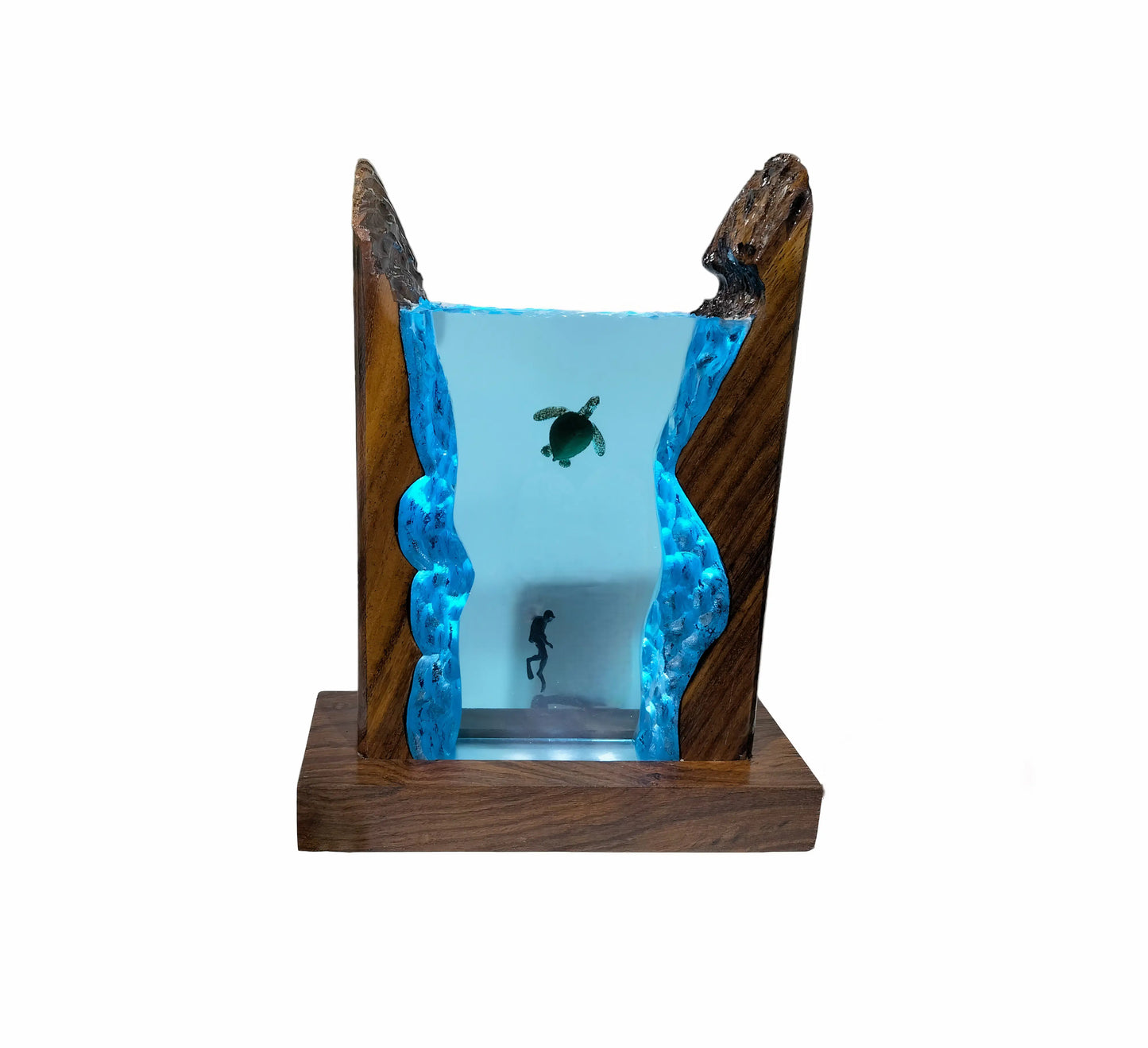 Resin Scuba Diver and Turtle Lamp