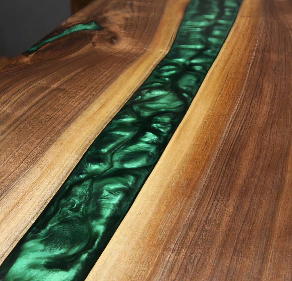 Handcarfted with Green pigmented Epoxy End Table