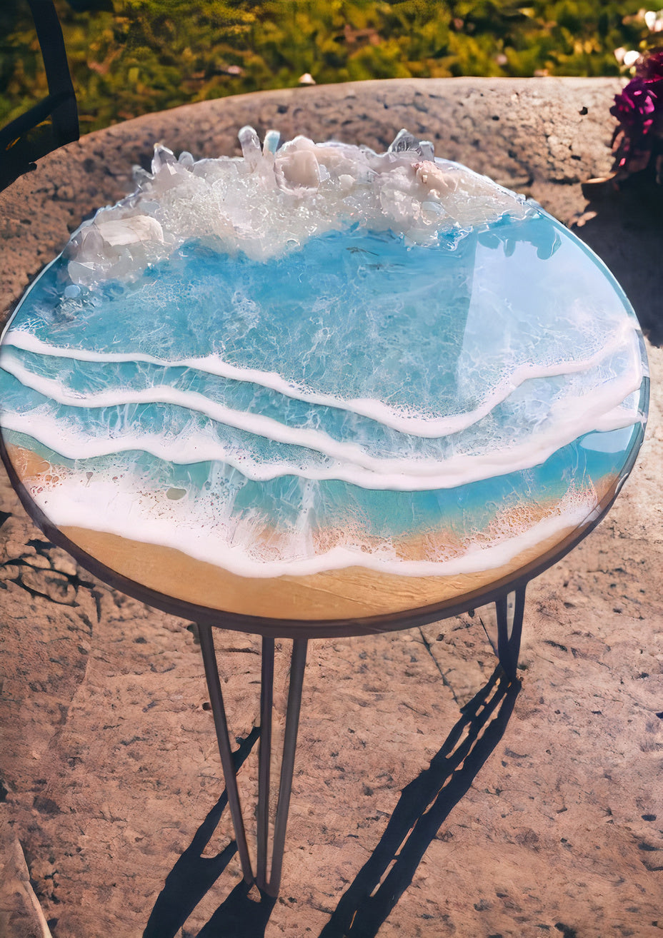 Ocean Effect Epoxy Geode Table Top