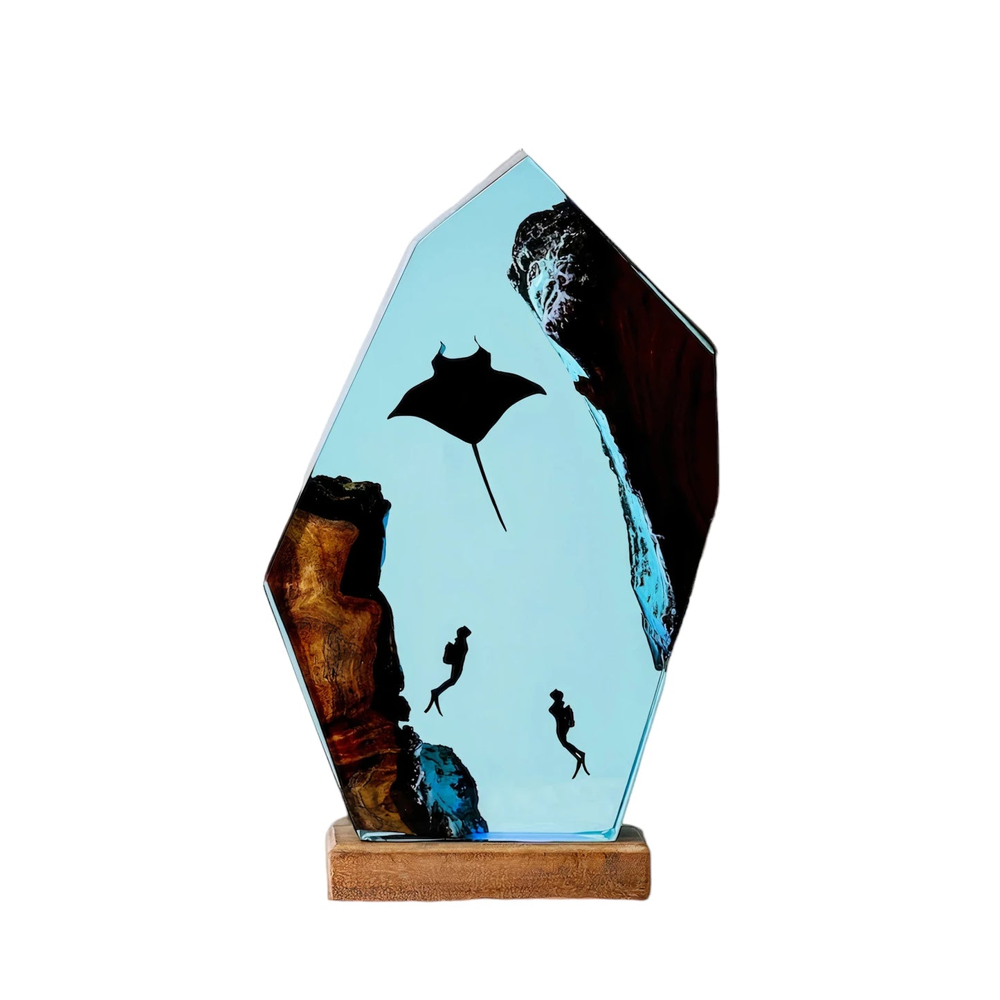 Epoxy Resin Manta Ray And Diver Night Lamp
