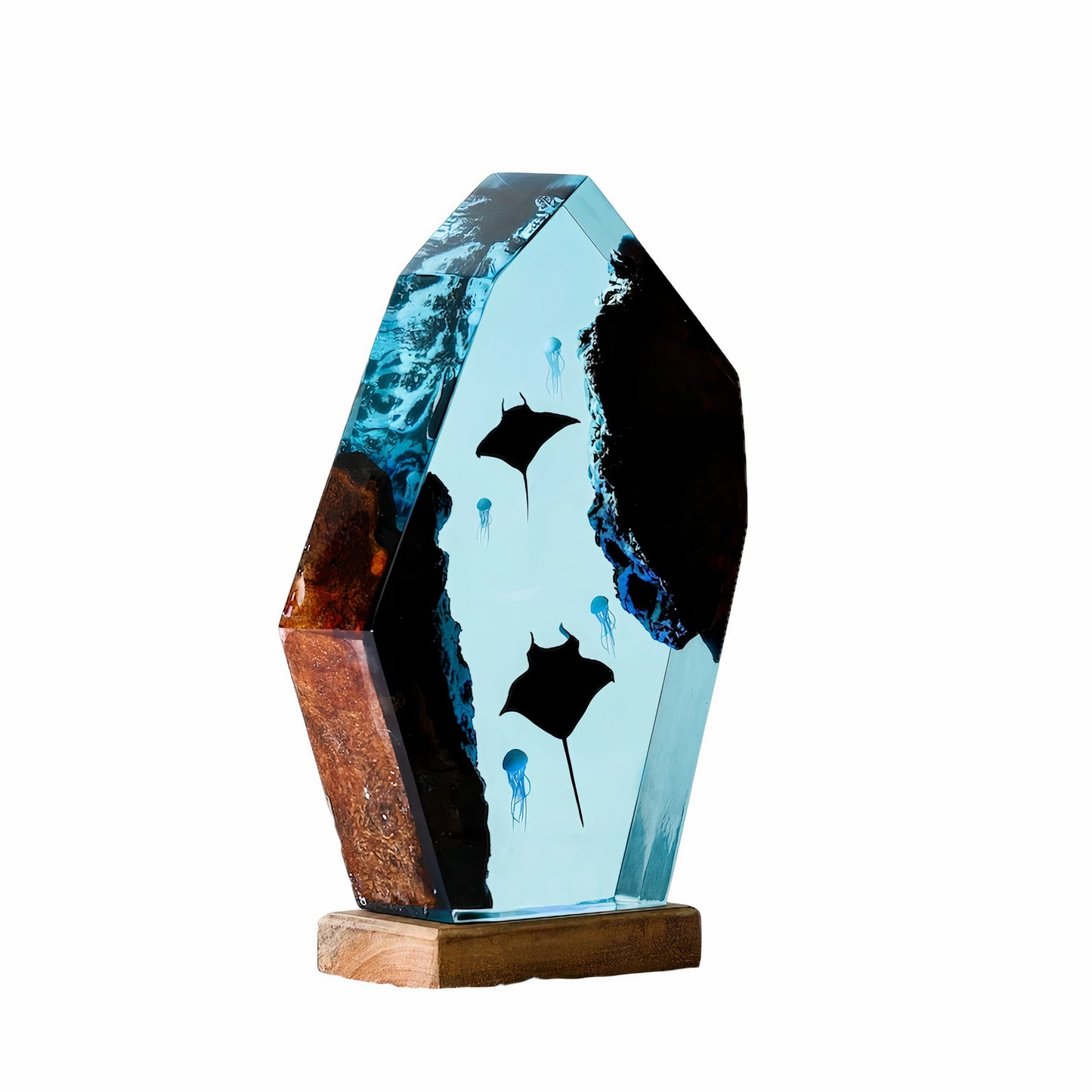 Epoxy Resin Manta Ray And Diver Night Lamp