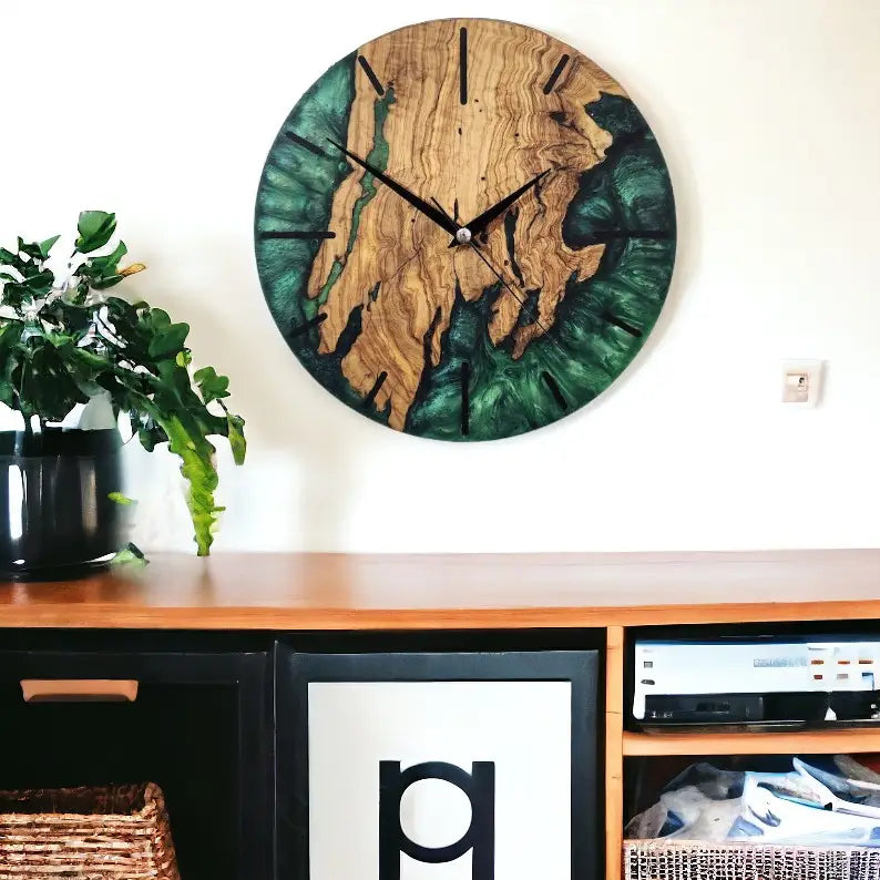 Green Pigmented Resin and wood Wall Clock