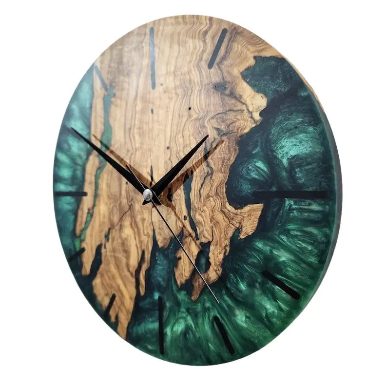Green Pigmented Resin and wood Wall Clock