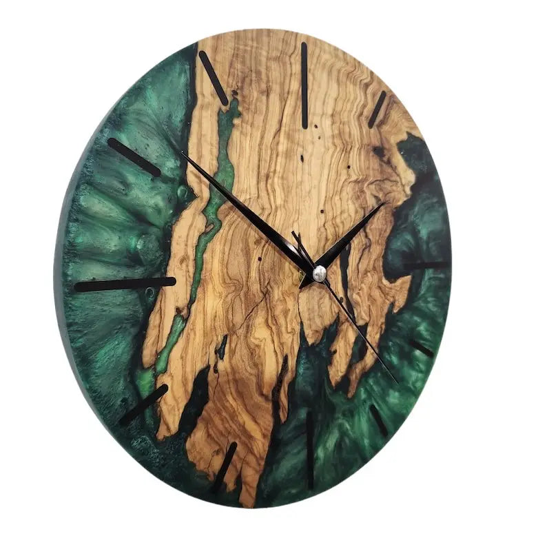 Green Pigmented Resin and wood Wall Clock