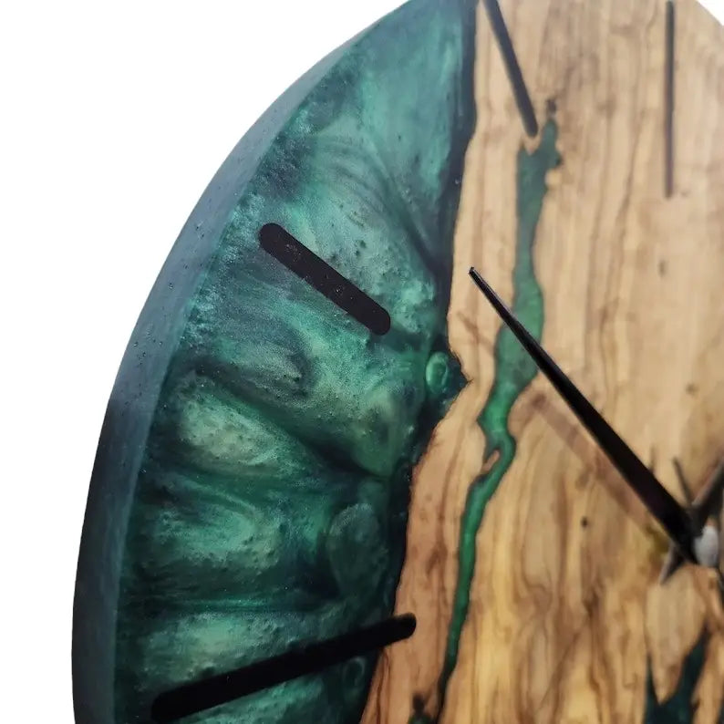 Green Pigmented Resin and wood Wall Clock