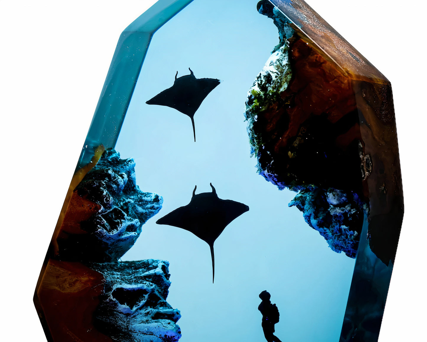 Epoxy Resin Manta Ray And Diver Night Lamp