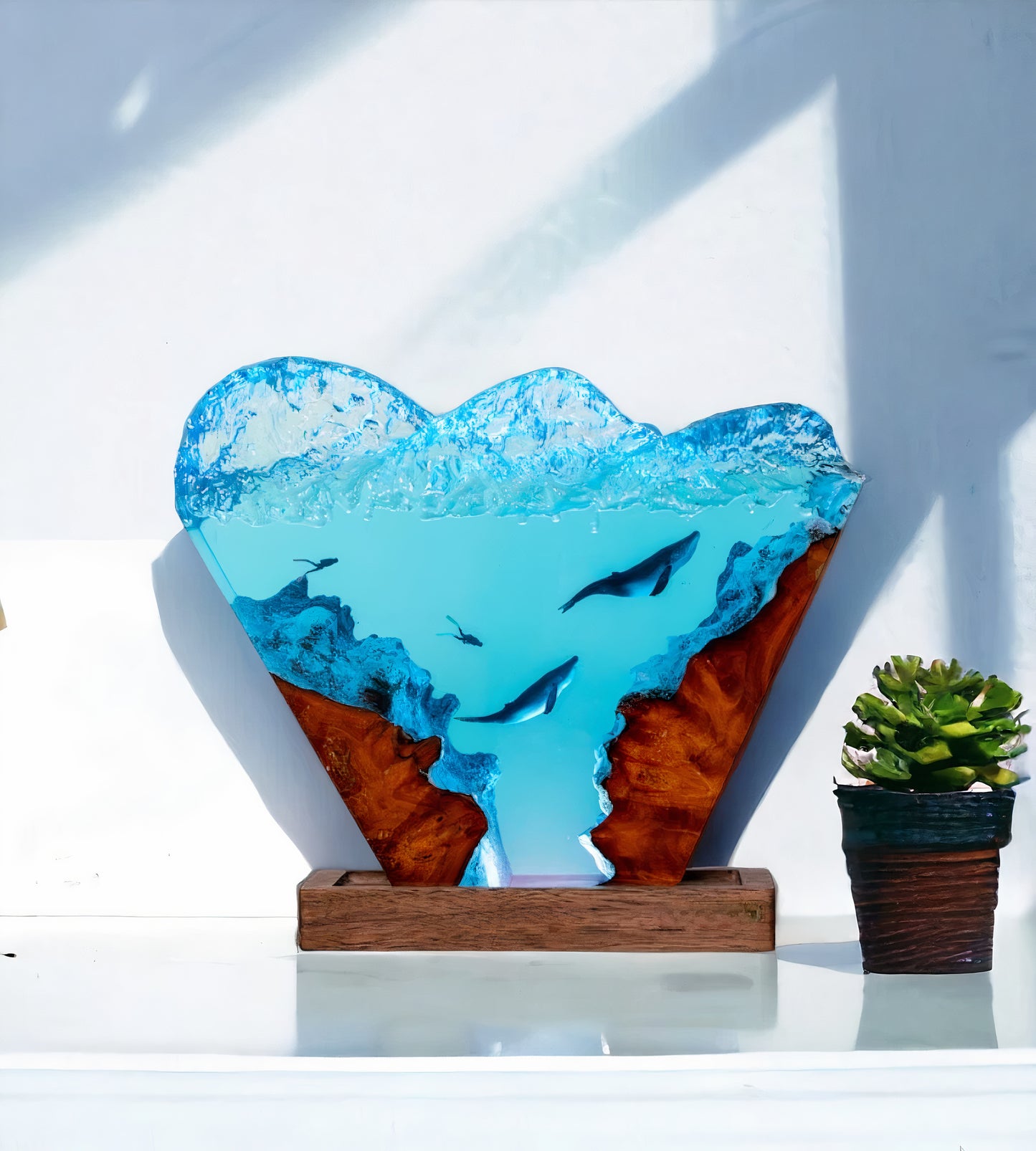 Resin Humpback whale and Diver Lamp