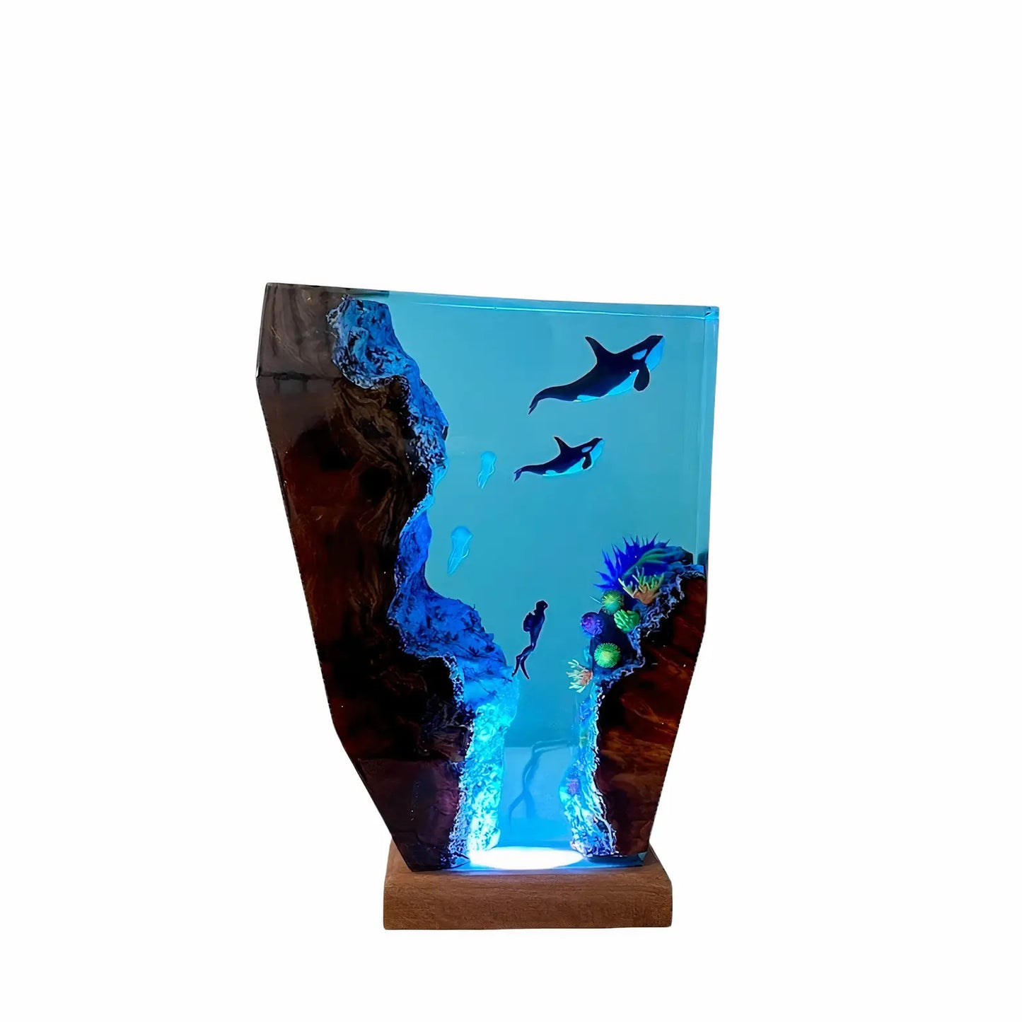Epoxy Resin Orca And Diver Night Lamp