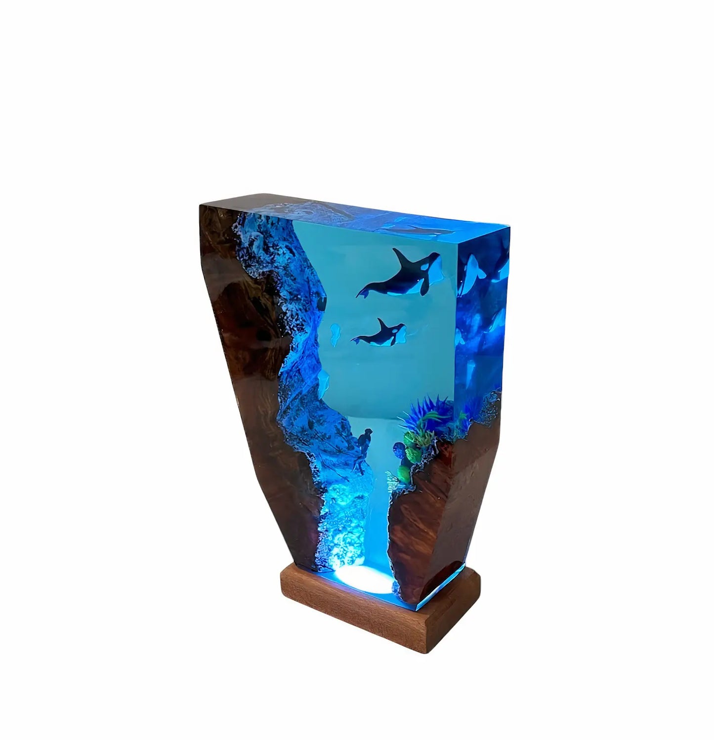 Epoxy Resin Orca And Diver Night Lamp