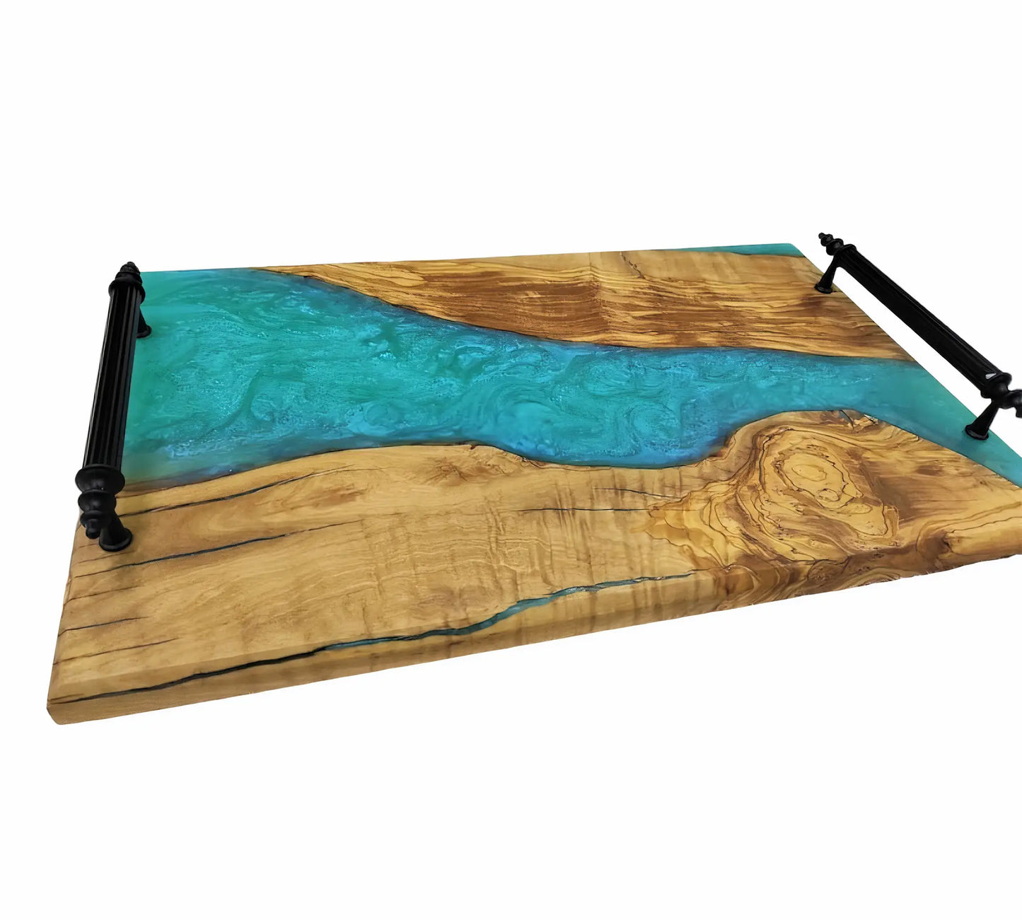 Handmade Resin Serving Tray With Metal Handles