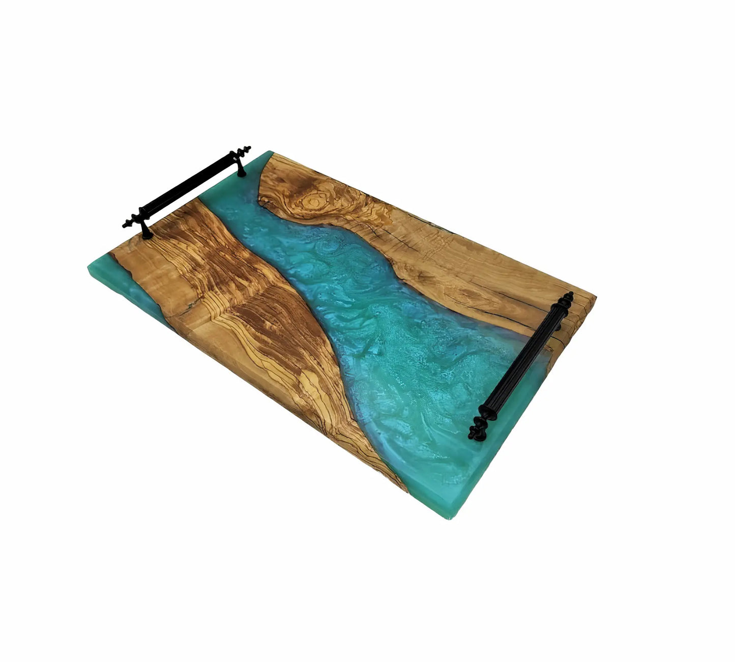 Handmade Resin Serving Tray With Metal Handles