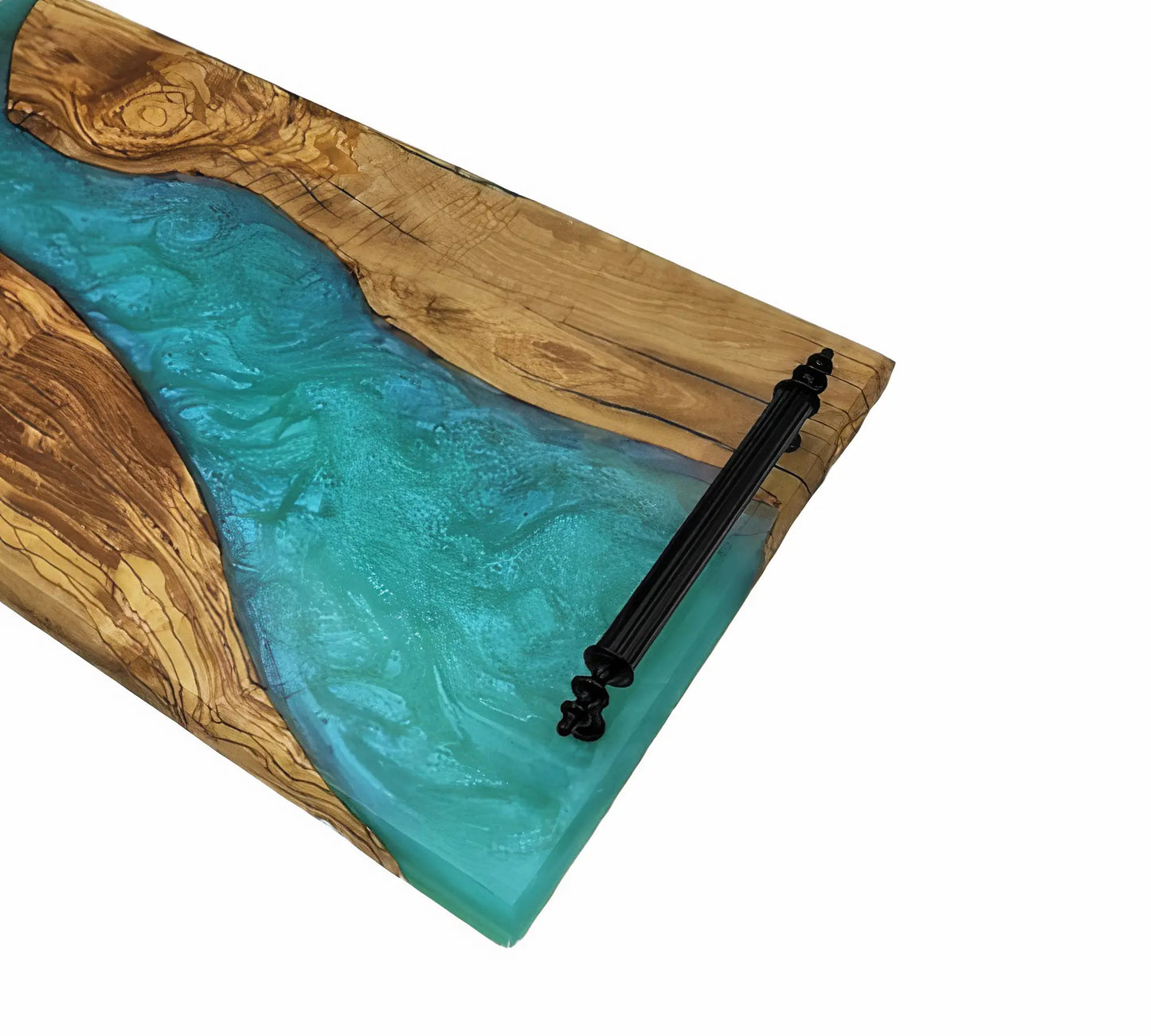 Handmade Resin Serving Tray With Metal Handles
