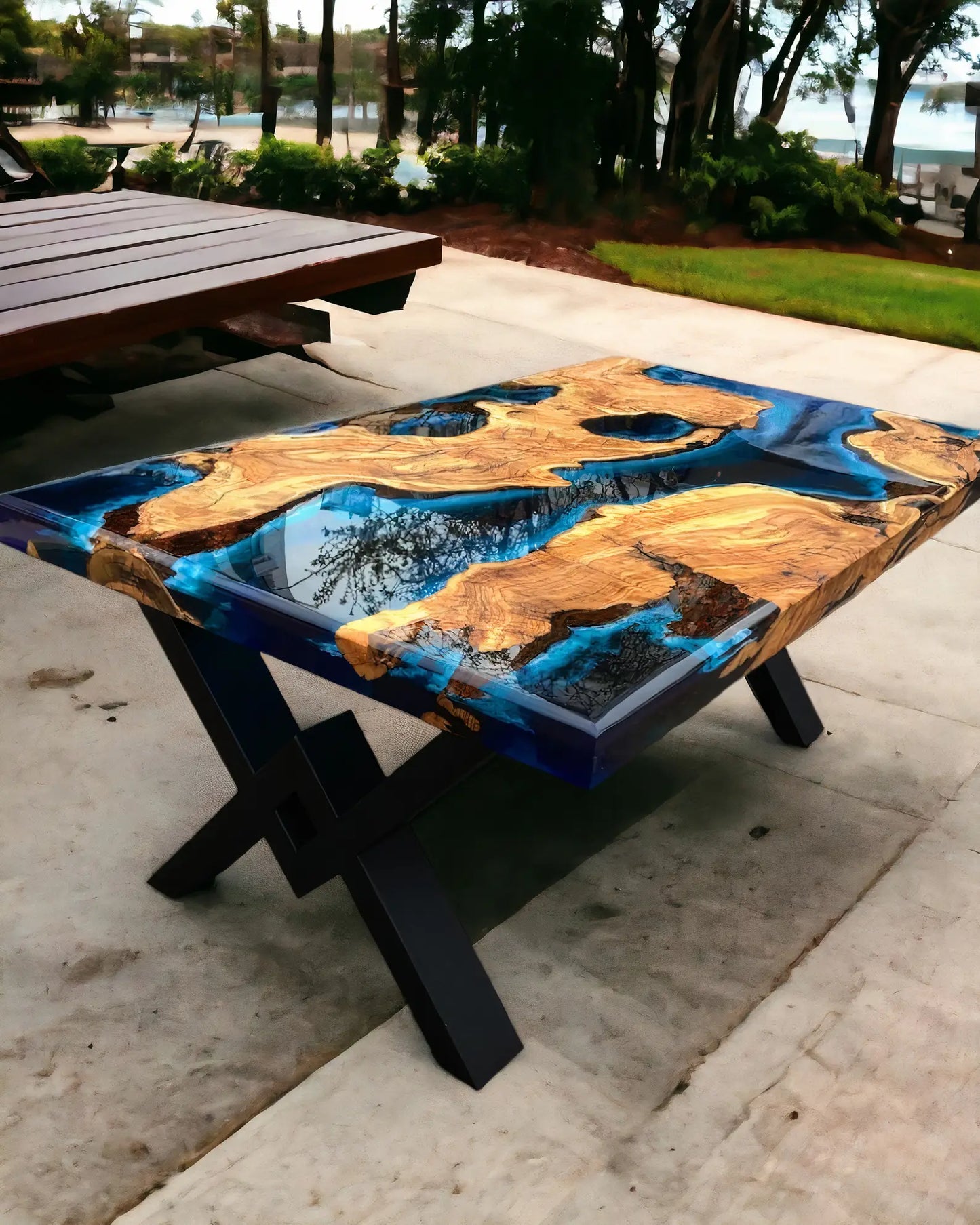 Handmade Wood And Resin Dining Table Top