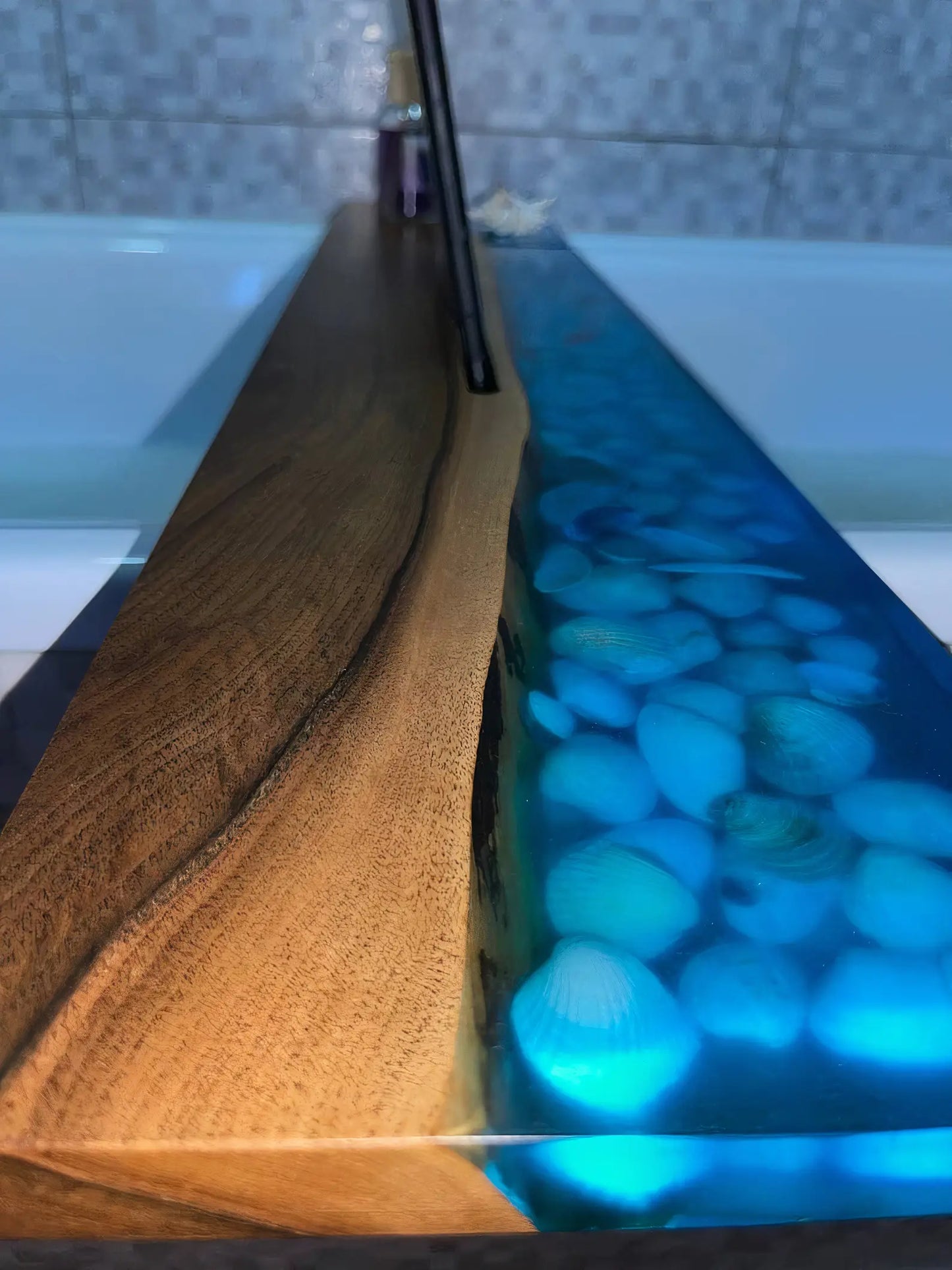 Handmade Resin with Sea Shells Bath Tub Tray