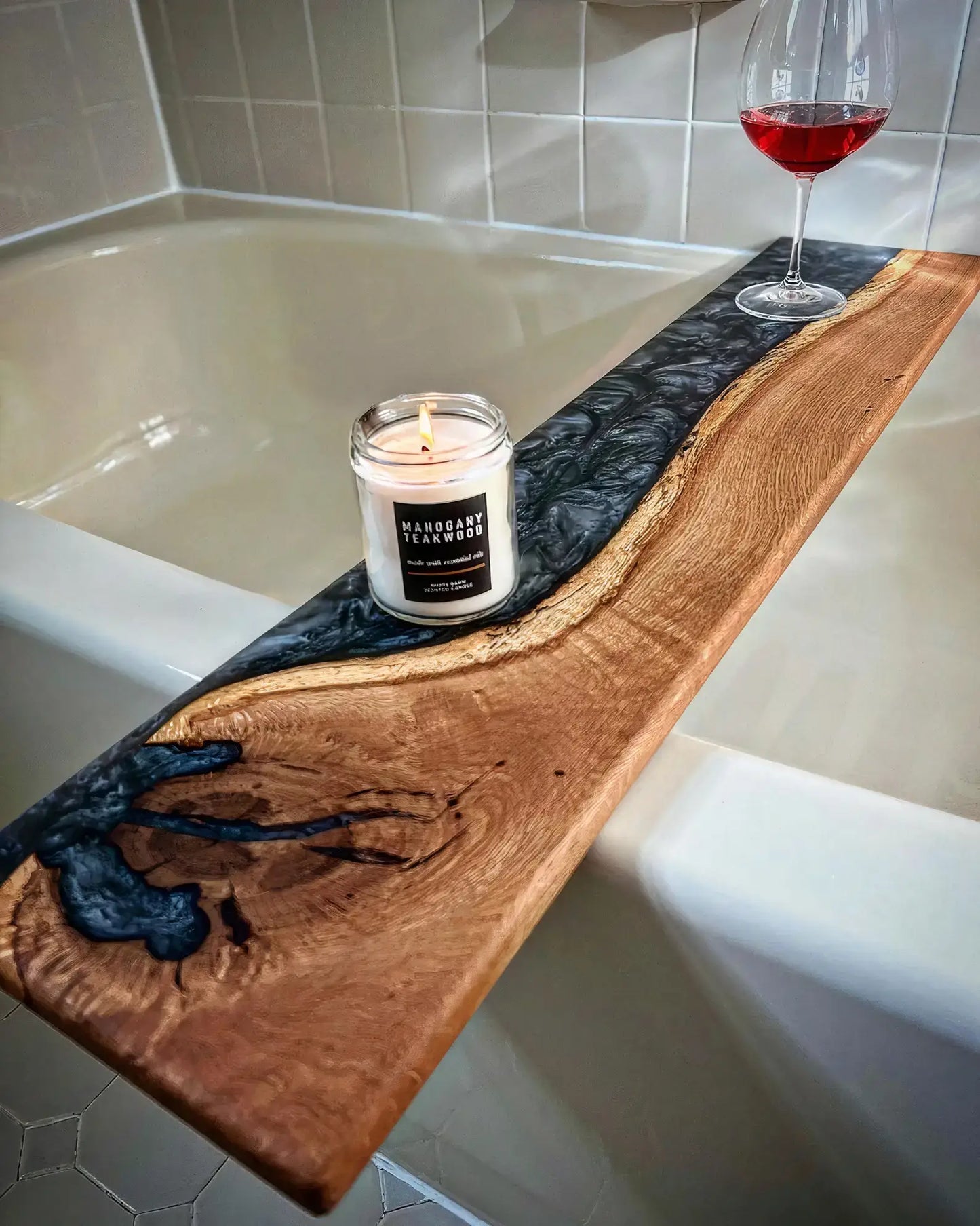 Resin Bath Tub Tray With Candle Holders