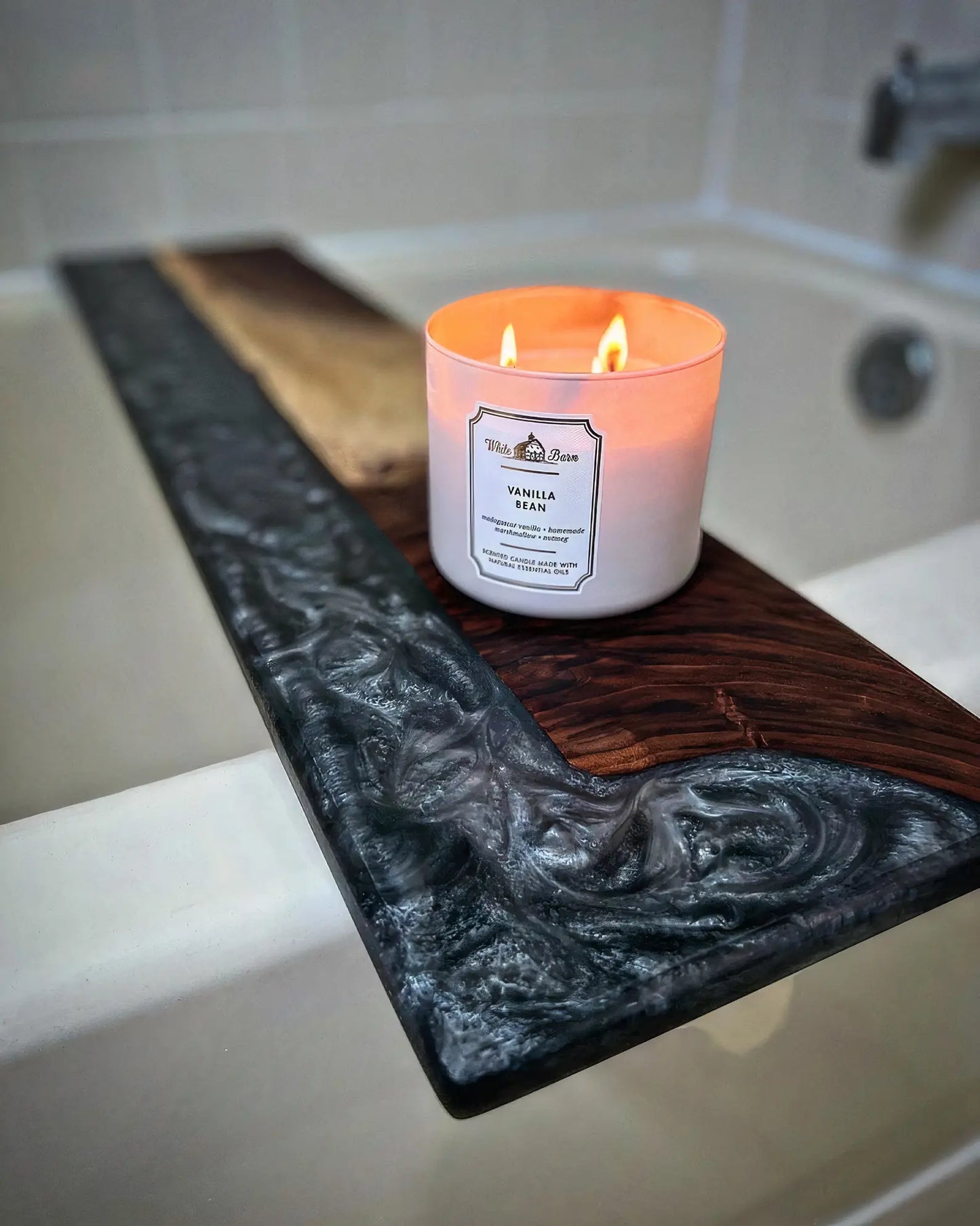Resin Bath Tub Tray With Candle Holders