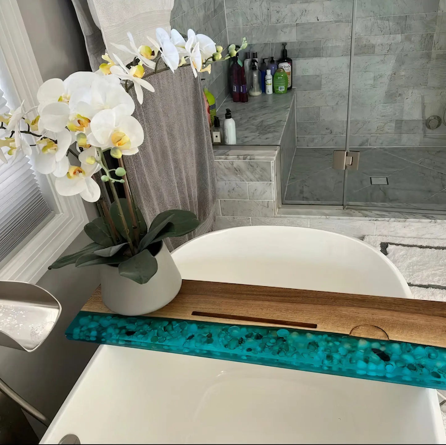 Handmade Resin with Sea Shells Bath Tub Tray