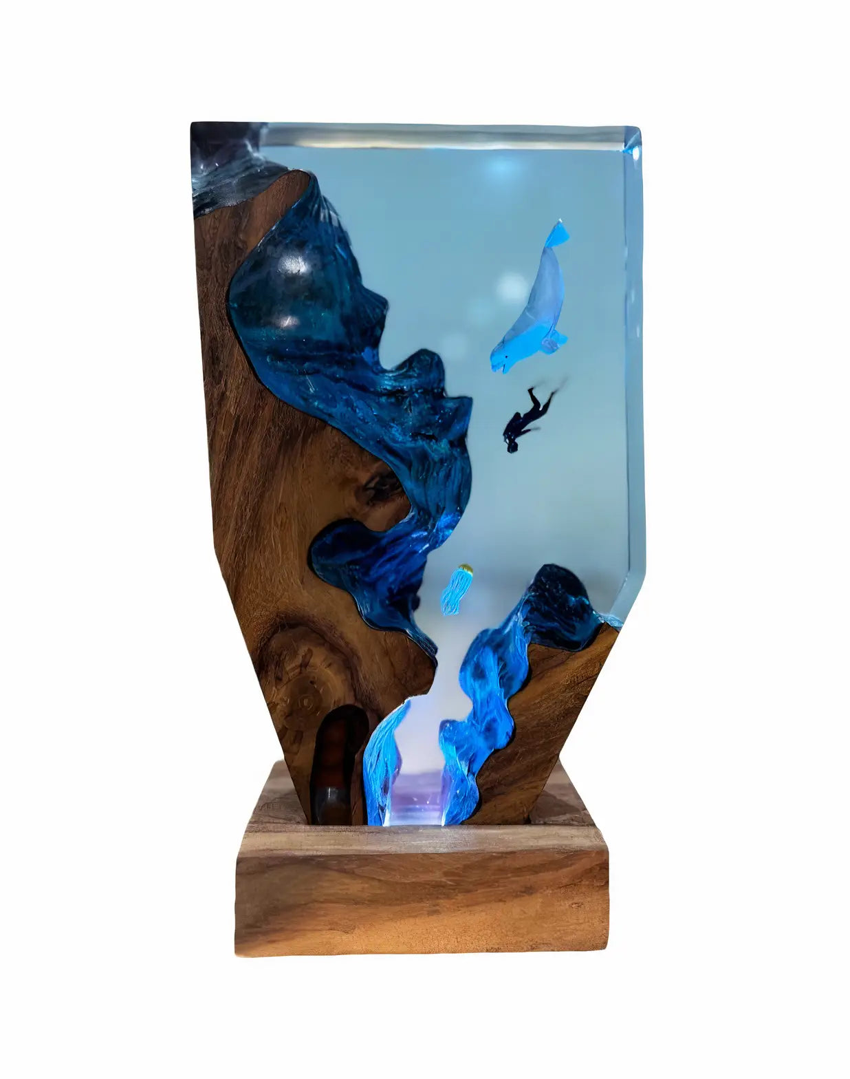 Resin and Epoxy Beluga Whale and Diver Lamp