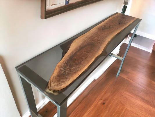 Black Epoxy Resin and Wood Console Table