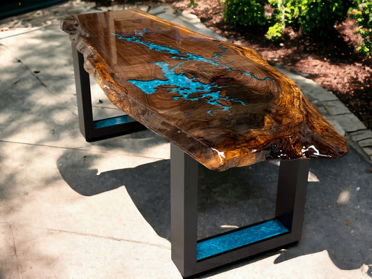 Epoxy And laser burnt Wood Lake Table Top