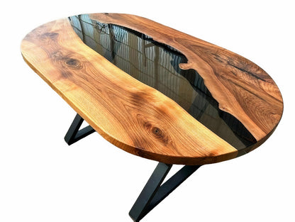 Custom Resin Black River Oval Table Top