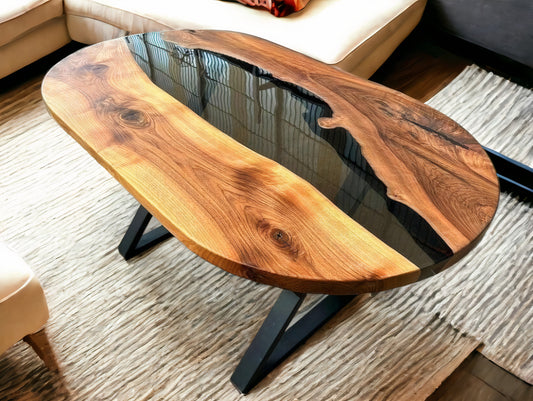 Custom Resin Black River Oval Table Top